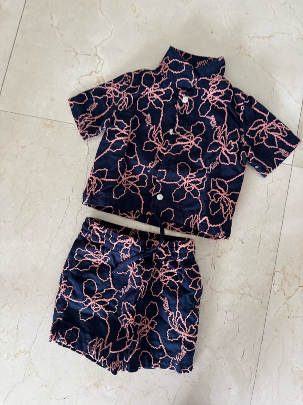 Kith Navy and Pink Floral Short Pajama Set